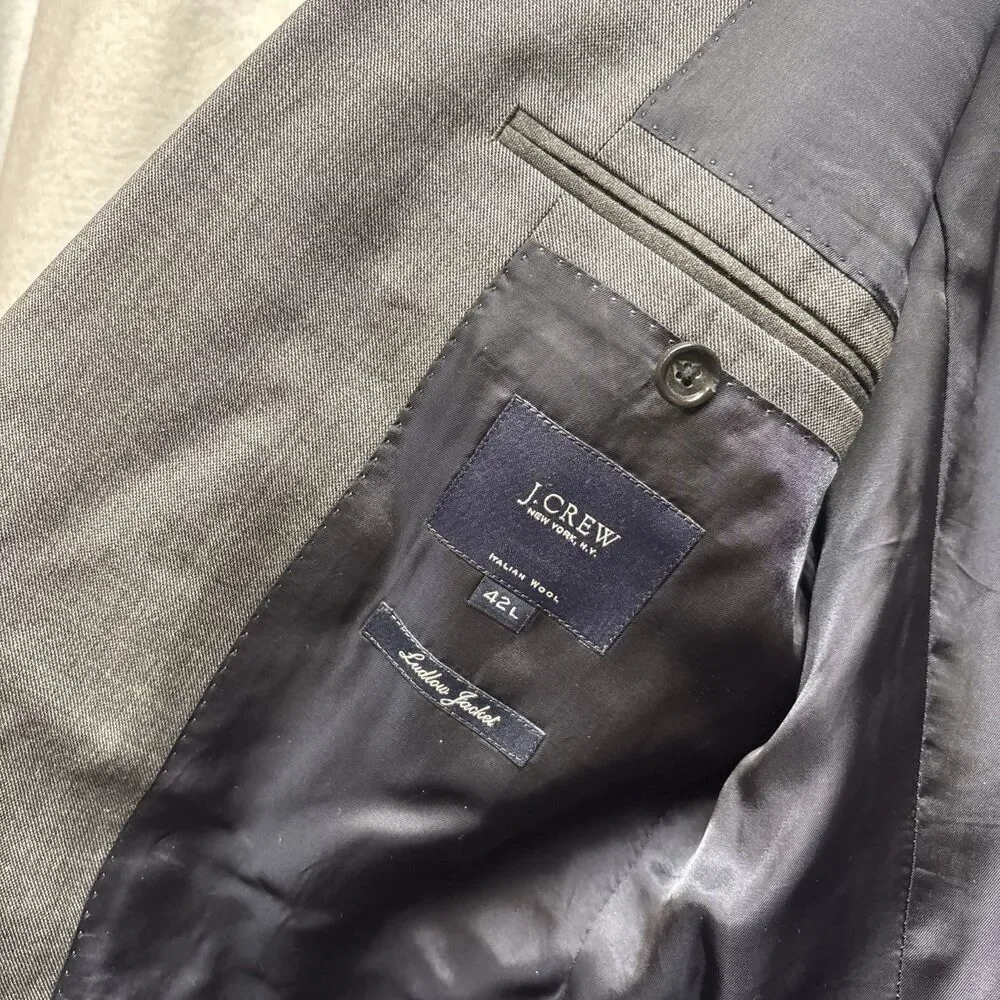J. CREW Gray Ludlow Blazer Jacket Tollegno 1900 Italian Fabric Size 42L
